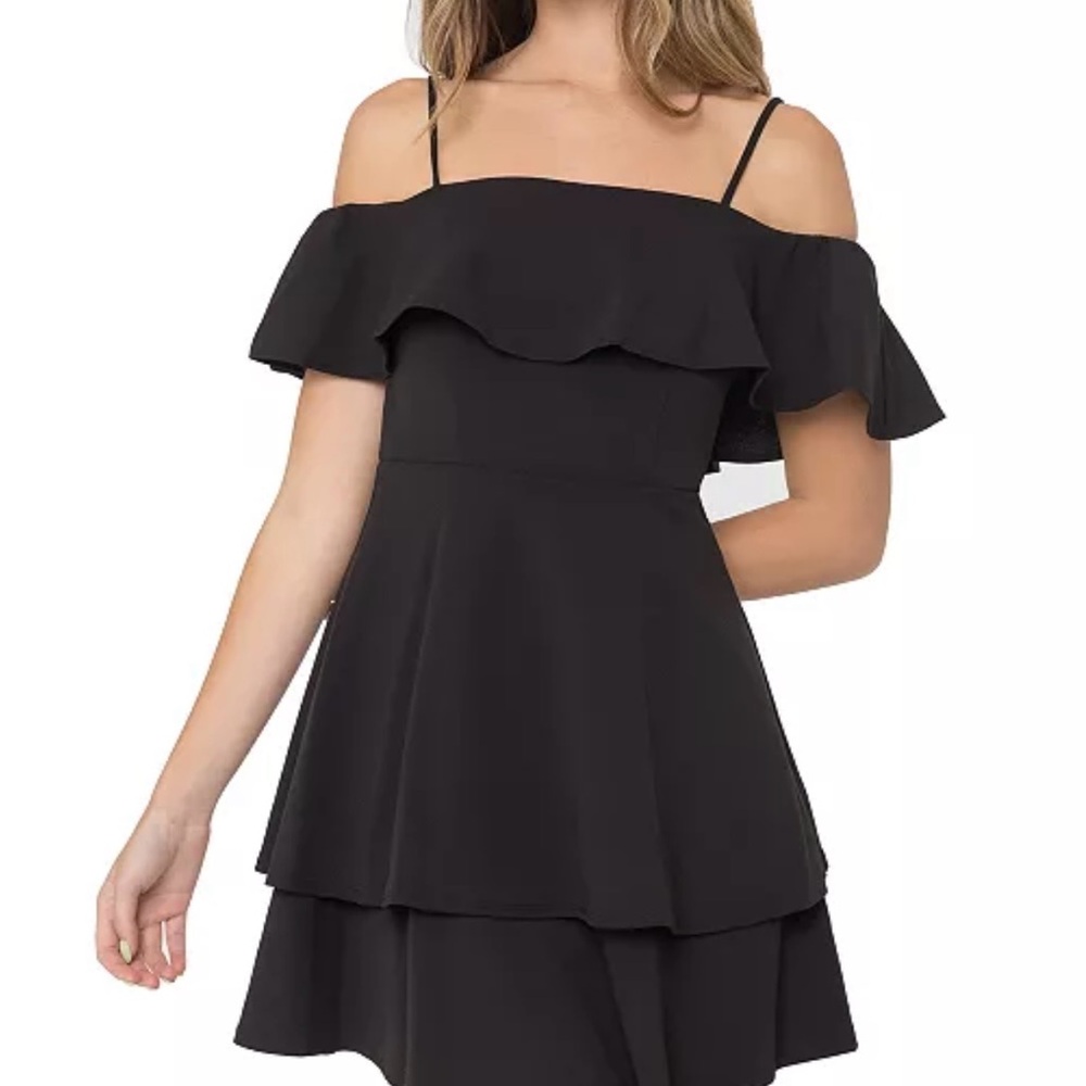 B Darlin Black Ruffle Off-Shoulder Mini Dress